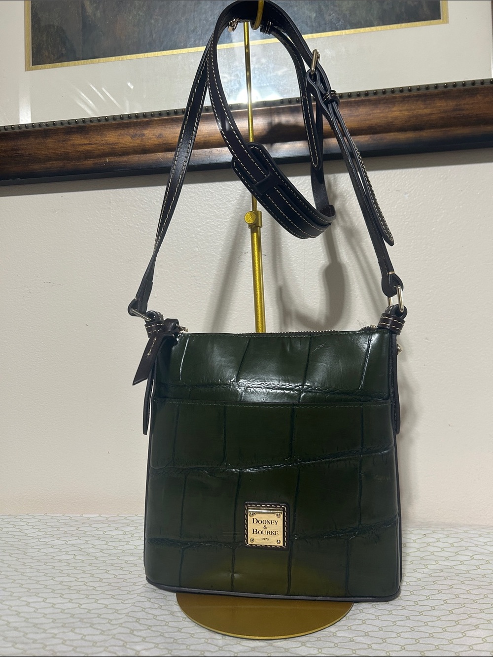 Dooney & Bourke Dark Green Croc-Embossed Leather Crossbody Bag